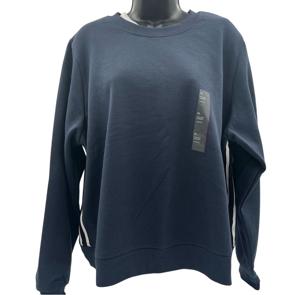 All in Motion Womens XL Navy Blue Core Fleece Crew Sweatshirt Thumbholes NEW